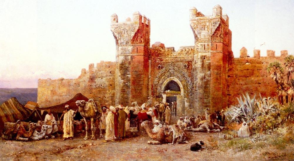 La salida de una caravana desde la puerta de Shelah Marruecos Arabian Edwin Lord Weeks Pintura al óleo